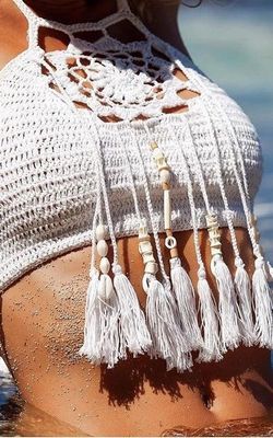 F4497-1 Женщины Вязание Кричком Пляж TOP
